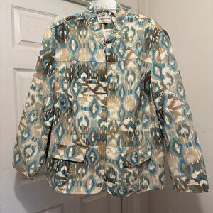 Classic Alfred Dunner Teal/Brown/Cream Zip Jacket Size 20W